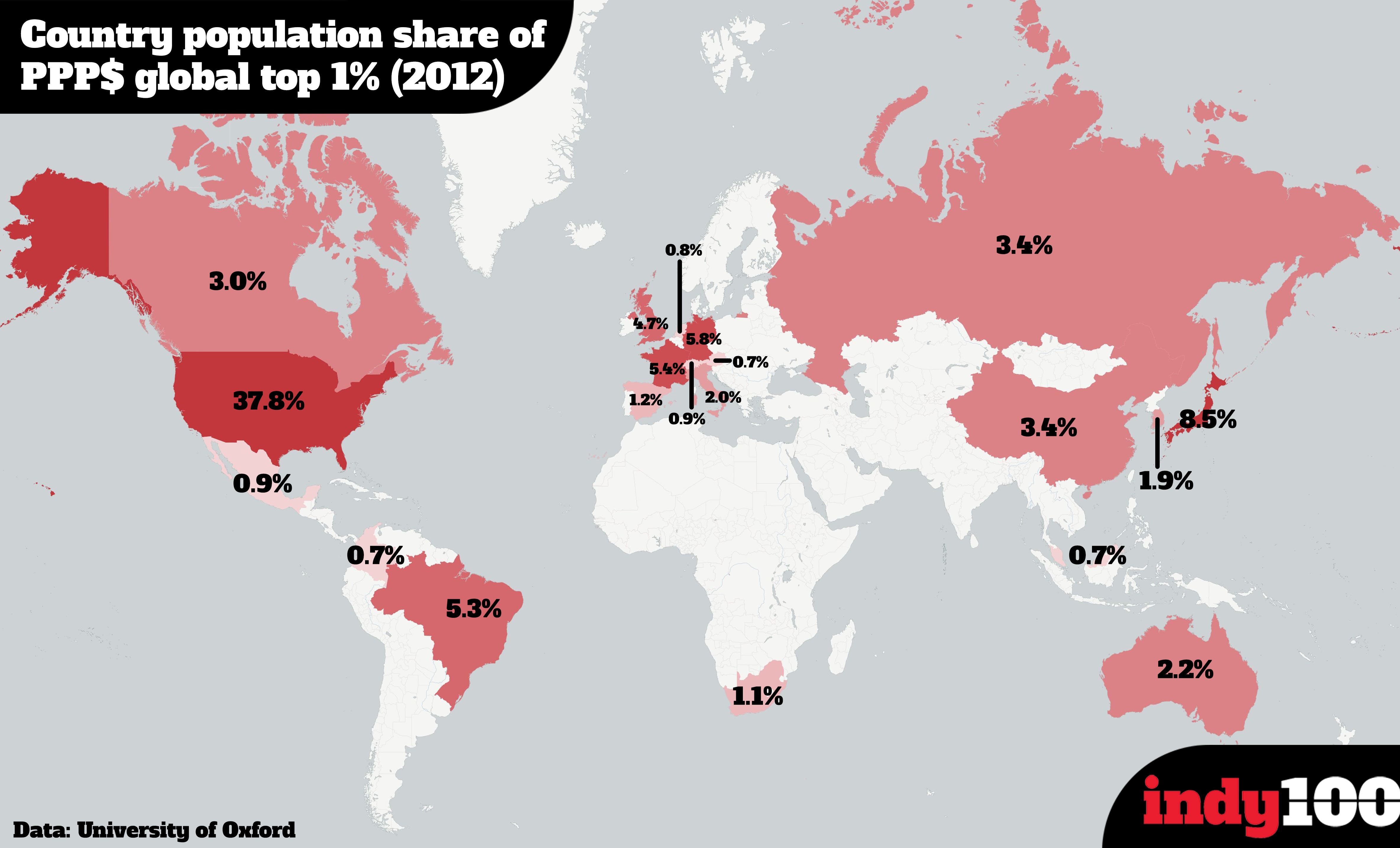 Este mapa muestra de qué países proviene el 1% más rico del planeta