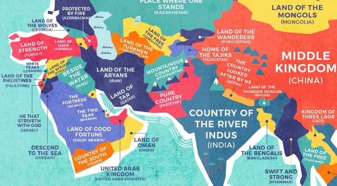 Un mapa de los países del mundo según el significado de sus nombres