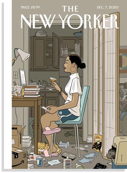 Portada de Adrian Tomine para el número de diciembre de 2020 de The New Yorker. En la imagen destaca el contraste entre el caos de la vida 