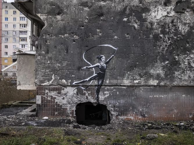 Mural de Banksy en Irpín, Ucrania (Ed Ram/Getty Images)