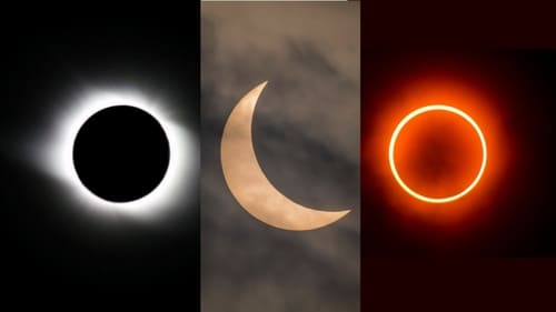 De izquierda a derecha, tres tipos de eclipse: total, parcial y anular