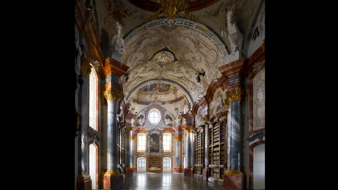 The highly ornamented library of Altenburg Abbey in lower Austria 